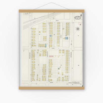 Old map wall art mockup — magnetic wood frame on white wall — Sanborn Fire Insurance Map from Bristol, Bucks County, Pennsylvania (1894), Sheet #0008