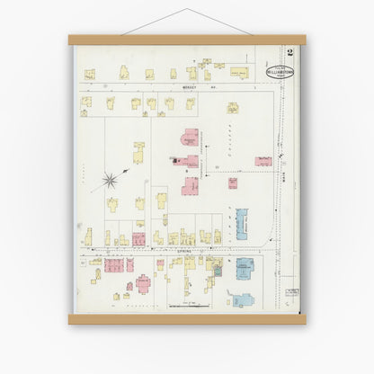 Old map wall art mockup — magnetic wood frame on white wall — Sanborn Fire Insurance Map from Williamstown, Berkshire County, Massachusetts (1895), Sheet #0002