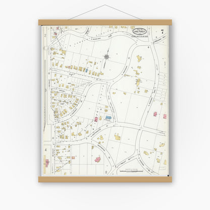 Old map wall art mockup — magnetic wood frame on white wall — Sanborn Fire Insurance Map from Lake Forest, Lake County, Illinois (1917), Sheet #0007