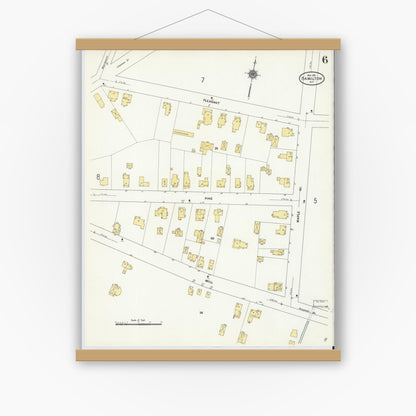 Old map wall art mockup — magnetic wood frame on white wall — Sanborn Fire Insurance Map from Hamilton, Madison County, New York (1911), Sheet #0006