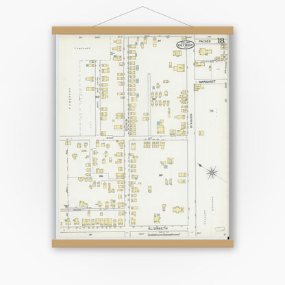 Old map wall art mockup — magnetic wood frame on white wall — Sanborn Fire Insurance Map from Key West, Monroe County, Florida (1892), Sheet #0018