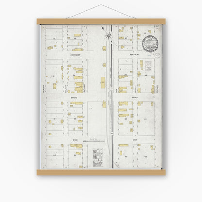 Old map wall art mockup — magnetic wood frame on white wall — Sanborn Fire Insurance Map from Edgewood, Effingham County, Illinois (1900), Sheet #0001