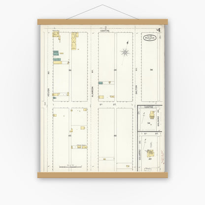 Old map wall art mockup — magnetic wood frame on white wall — Sanborn Fire Insurance Map from Azusa, Los Angeles County, California (1892), Sheet #0004