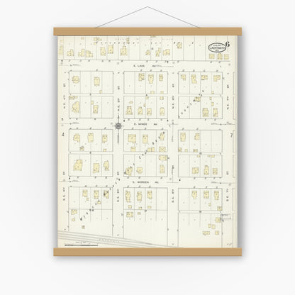 Old map wall art mockup — magnetic wood frame on white wall — Sanborn Fire Insurance Map from Ladysmith, Rusk County, Wisconsin (1914), Sheet #0006