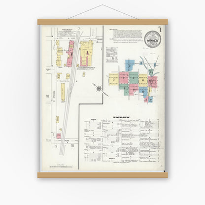 Old map wall art mockup — magnetic wood frame on white wall — Sanborn Fire Insurance Map from Manheim, Lancaster County, Pennsylvania (1912) - Complete Map Set