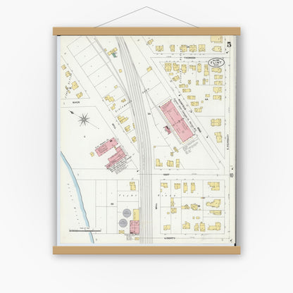 Old map wall art mockup — magnetic wood frame on white wall — Sanborn Fire Insurance Map from Flint, Genesee County, Michigan (1902), Sheet #0005