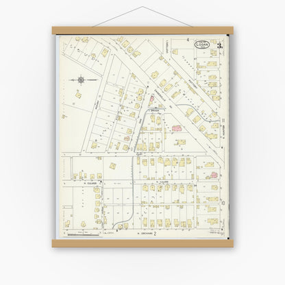 Old map wall art mockup — magnetic wood frame on white wall — Sanborn Fire Insurance Map from Logan, Hocking County, Ohio (1914), Sheet #0003