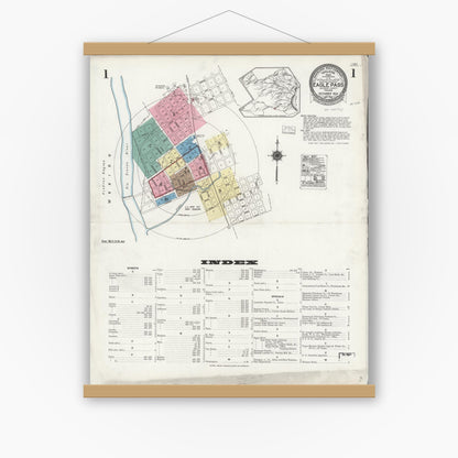Old map wall art mockup — magnetic wood frame on white wall — Sanborn Fire Insurance Map from Eagle Pass, Maverick County, Texas (1924), Sheet #0001