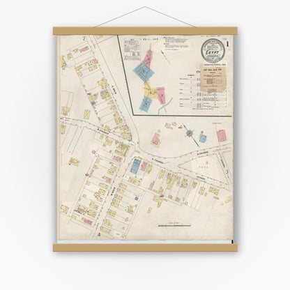 Old map wall art mockup — magnetic wood frame on white wall — Sanborn Fire Insurance Map from Egypt, Lehigh County, Pennsylvania (1924), Sheet #0001