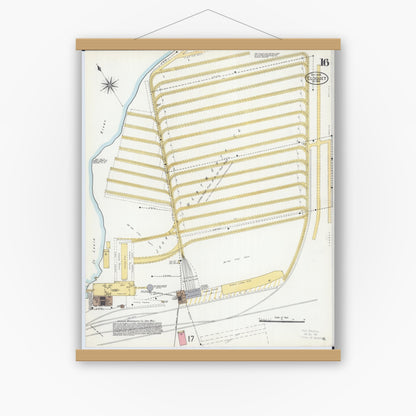 Old map wall art mockup — magnetic wood frame on white wall — Sanborn Fire Insurance Map from Cloquet, Carlton County, Minnesota (1905), Sheet #0016