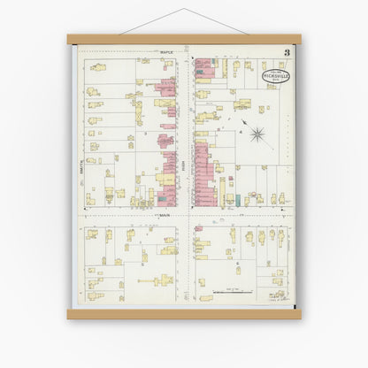 Old map wall art mockup — magnetic wood frame on white wall — Sanborn Fire Insurance Map from Hicksville, Defiance County, Ohio (1893), Sheet #0003