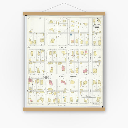 Old map wall art mockup — magnetic wood frame on white wall — Sanborn Fire Insurance Map from Ottawa, Putnam County, Ohio (1911), Sheet #0007