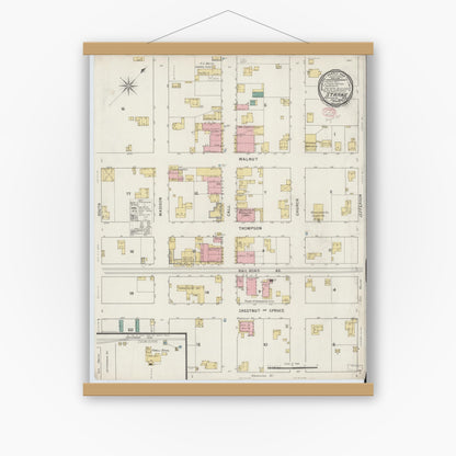 Old map wall art mockup — magnetic wood frame on white wall — Sanborn Fire Insurance Map from Starke, Bradford County, Florida (1895), Sheet #0001