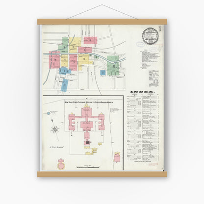 Old map wall art mockup — magnetic wood frame on white wall — Sanborn Fire Insurance Map from Newark, Wayne County, New York (1898), Sheet #0001