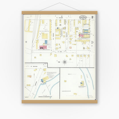 Old map wall art mockup — magnetic wood frame on white wall — Sanborn Fire Insurance Map from Owatonna, Steele County, Minnesota (1909), Sheet #0002