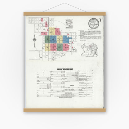 Old map wall art mockup — magnetic wood frame on white wall — Sanborn Fire Insurance Map from Pilot Point, Denton County, Texas (1921), Sheet #0001