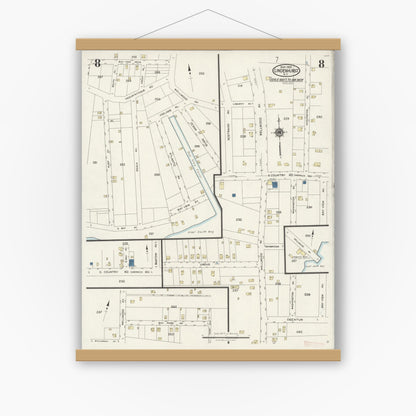 Old map wall art mockup — magnetic wood frame on white wall — Sanborn Fire Insurance Map from Lindenhurst, Suffolk County, New York (1925), Sheet #0008