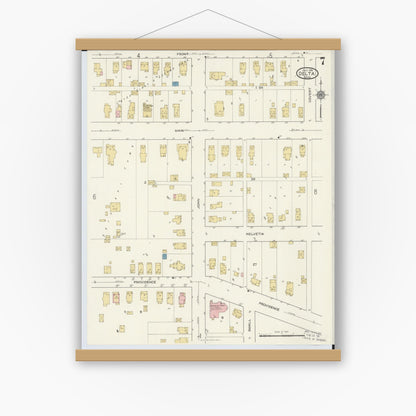 Old map wall art mockup — magnetic wood frame on white wall — Sanborn Fire Insurance Map from Delta, Fulton County, Ohio (1916), Sheet #0007