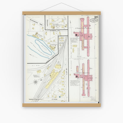 Old map wall art mockup — magnetic wood frame on white wall — Sanborn Fire Insurance Map from Canton, Stark County, Ohio (1891), Sheet #0026