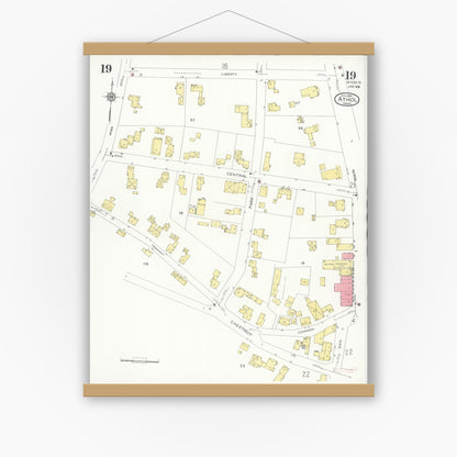 Old map wall art mockup — magnetic wood frame on white wall — Sanborn Fire Insurance Map from Athol, Worcester County, Massachusetts (1936), Sheet #0019