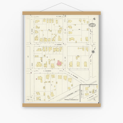 Old map wall art mockup — magnetic wood frame on white wall — Sanborn Fire Insurance Map from Wilson, Wilson County, North Carolina (1913), Sheet #0006