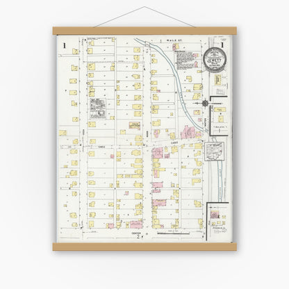 Old map wall art mockup — magnetic wood frame on white wall — Sanborn Fire Insurance Map from Jewett, Harrison County, Ohio (1924) - Complete Map Set