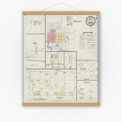 Old map wall art mockup — magnetic wood frame on white wall — Sanborn Fire Insurance Map from Windom, Cottonwood County, Minnesota (1894) - Complete Map Set