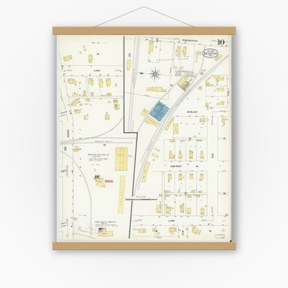 Old map wall art mockup — magnetic wood frame on white wall — Sanborn Fire Insurance Map from Decatur, Adams County, Indiana (1907), Sheet #0010
