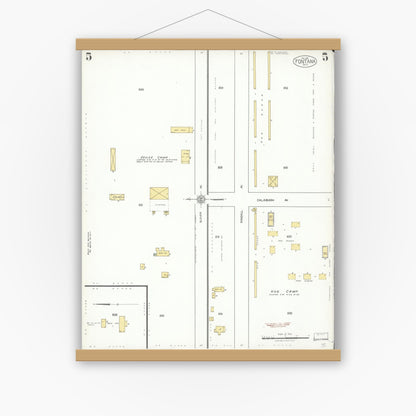 Old map wall art mockup — magnetic wood frame on white wall — Sanborn Fire Insurance Map from Fontana, San Bernardino County, California (1926), Sheet #0005