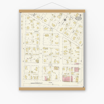 Old map wall art mockup — magnetic wood frame on white wall — Sanborn Fire Insurance Map from Eldorado, Saline County, Illinois (1911), Sheet #0002