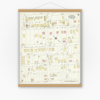 Old map wall art mockup — magnetic wood frame on white wall — Sanborn Fire Insurance Map from Coraopolis, Allegheny County, Pennsylvania (1911), Sheet #0009