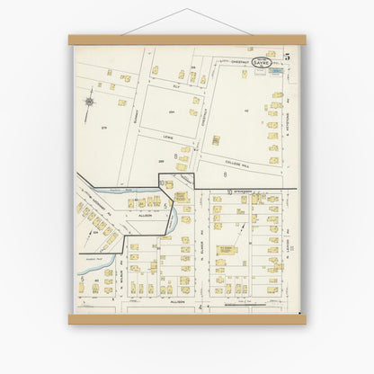Old map wall art mockup — magnetic wood frame on white wall — Sanborn Fire Insurance Map from Sayre, Bradford County, Pennsylvania (1915), Sheet #0005