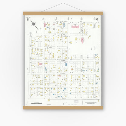 Old map wall art mockup — magnetic wood frame on white wall — Sanborn Fire Insurance Map from Mathis, San Patricio County, Texas (1950), Sheet #0006