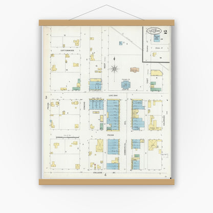 Old map wall art mockup — magnetic wood frame on white wall — Sanborn Fire Insurance Map from Coleman, Coleman County, Texas (1898), Sheet #0002