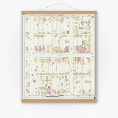 Old map wall art mockup — magnetic wood frame on white wall — Sanborn Fire Insurance Map from New Philadelphia, Tuscarawas County, Ohio (1896), Sheet #0003