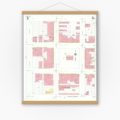 Old map wall art mockup — magnetic wood frame on white wall — Sanborn Fire Insurance Map from Lamesa, Dawson County, Texas (1932), Sheet #0002