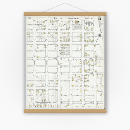 Old map wall art mockup — magnetic wood frame on white wall — Sanborn Fire Insurance Map from Cisco, Eastland County, Texas (1920), Sheet #0014