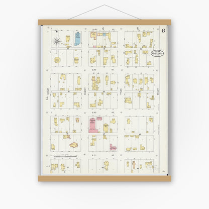 Old map wall art mockup — magnetic wood frame on white wall — Sanborn Fire Insurance Map from Hastings, Dakota County, Minnesota (1898), Sheet #0008