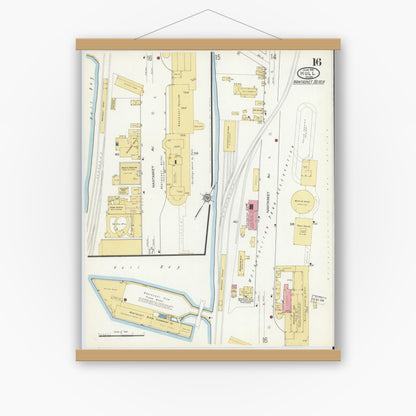 Old map wall art mockup — magnetic wood frame on white wall — Sanborn Fire Insurance Map from Hull, Plymouth County, Massachusetts (1916), Sheet #0016