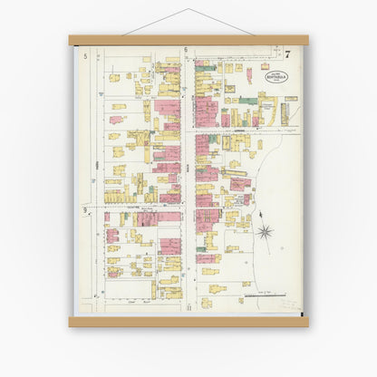 Old map wall art mockup — magnetic wood frame on white wall — Sanborn Fire Insurance Map from Ashtabula, Ashtabula County, Ohio (1903), Sheet #0007