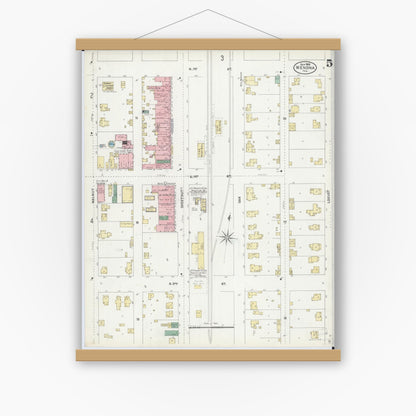 Old map wall art mockup — magnetic wood frame on white wall — Sanborn Fire Insurance Map from Wenona, Marshall County, Illinois (1906), Sheet #0005