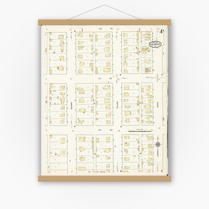 Old map wall art mockup — magnetic wood frame on white wall — Sanborn Fire Insurance Map from Ida Grove, Ida County, Iowa (1915), Sheet #0004