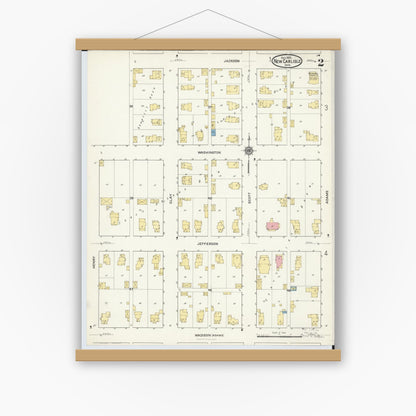 Old map wall art mockup — magnetic wood frame on white wall — Sanborn Fire Insurance Map from New Carlisle, Clarke County, Ohio (1916), Sheet #0002