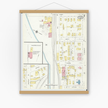 Old map wall art mockup — magnetic wood frame on white wall — Sanborn Fire Insurance Map from Flint, Genesee County, Michigan (1909), Sheet #0004
