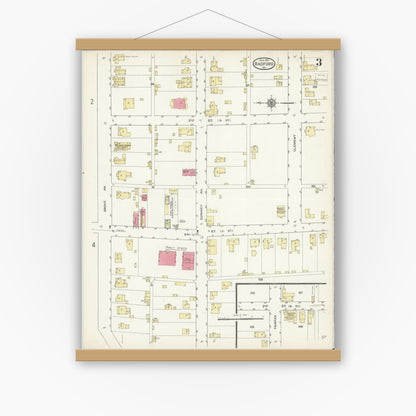 Old map wall art mockup — magnetic wood frame on white wall — Sanborn Fire Insurance Map from Radford, Independent Cities, Virginia (1913), Sheet #0003