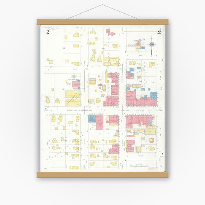 Old map wall art mockup — magnetic wood frame on white wall — Sanborn Fire Insurance Map from Fowlerville, Livingston County, Michigan (1935), Sheet #0002