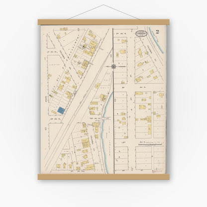 Old map wall art mockup — magnetic wood frame on white wall — Sanborn Fire Insurance Map from Cohasset, Itasca County, Minnesota (1922), Sheet #0002