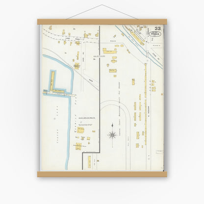 Old map wall art mockup — magnetic wood frame on white wall — Sanborn Fire Insurance Map from Ithaca, Tompkins County, New York (1904), Sheet #0033