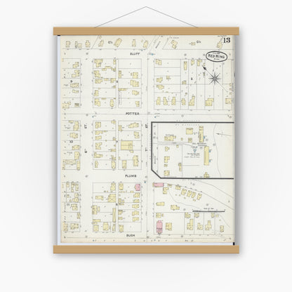 Old map wall art mockup — magnetic wood frame on white wall — Sanborn Fire Insurance Map from Red Wing, Goodhue County, Minnesota (1891), Sheet #0013