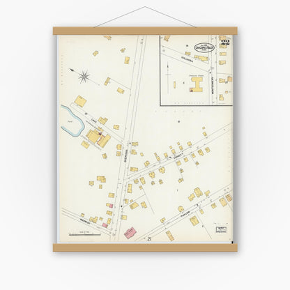 Old map wall art mockup — magnetic wood frame on white wall — Sanborn Fire Insurance Map from Chicopee, Hampden County, Massachusetts (1902), Sheet #0022